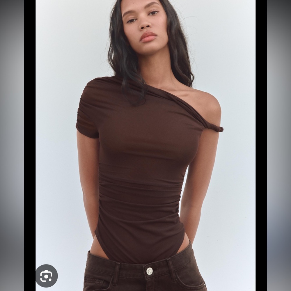 Zara Brown One-Shoulder Bodysuit